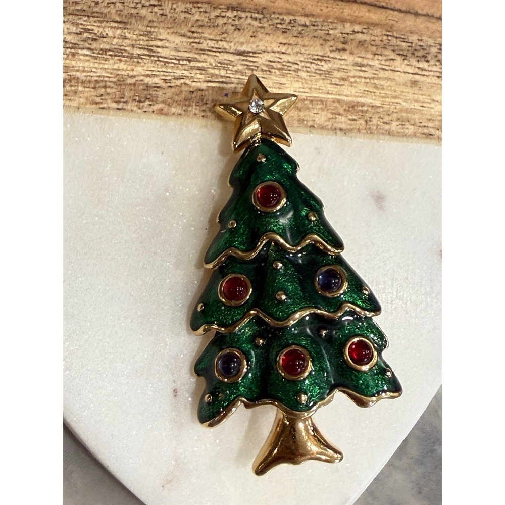 Eisenberg Style Brooch Rhinestone Xmas Tree Charm "You Light up My Holidays" New